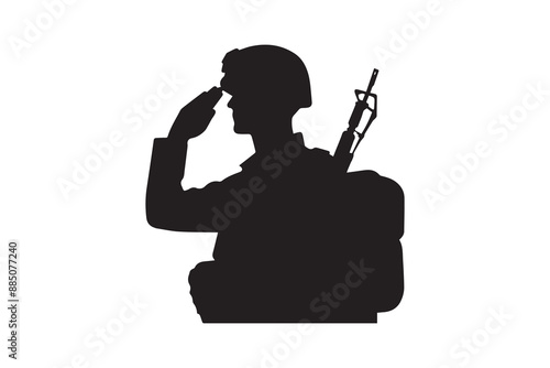 an army soldier saluting silhouette. soldier saluting on the on white background