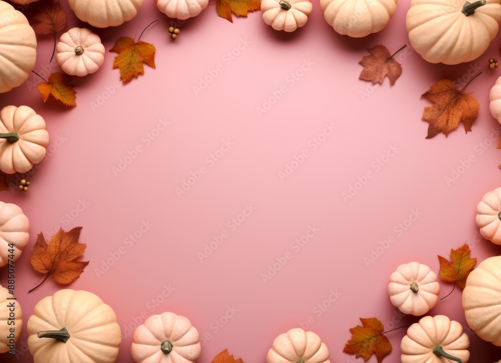 A collection of pumpkins on a pink background. A collection of pumpkins on a pink background.