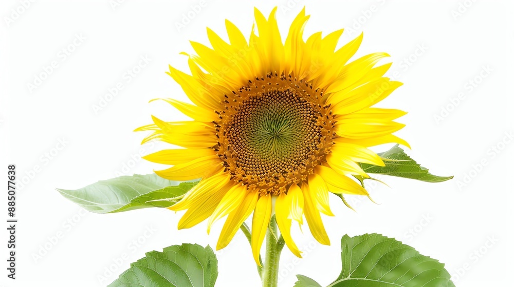 Fototapeta premium A single sunflower isolated on white background.