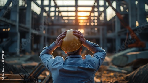 Stressed engineer or builder shocked by failed building construction or cancellation of business contract.