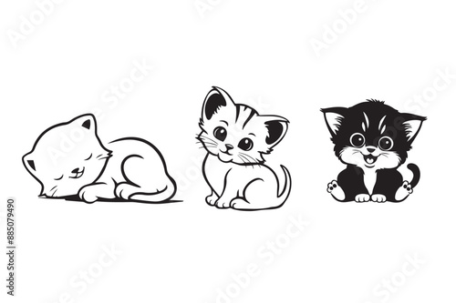 cute cats in different poses. Vector illustration of cute cats on a white background