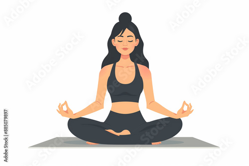 Neat vector illustration of an Asian woman doing yoga with a white background. Flat cartoon style. Generative AI tools