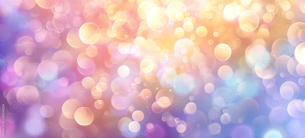 Abstract blur bokeh banner background. Rainbow colors, pastel purple, blue, gold yellow, white silver, pale pink bokeh background Abstract blur bokeh banner background. Rainbow colors, pastel purple, blue, gold yellow, white silver, pale pink bokeh background