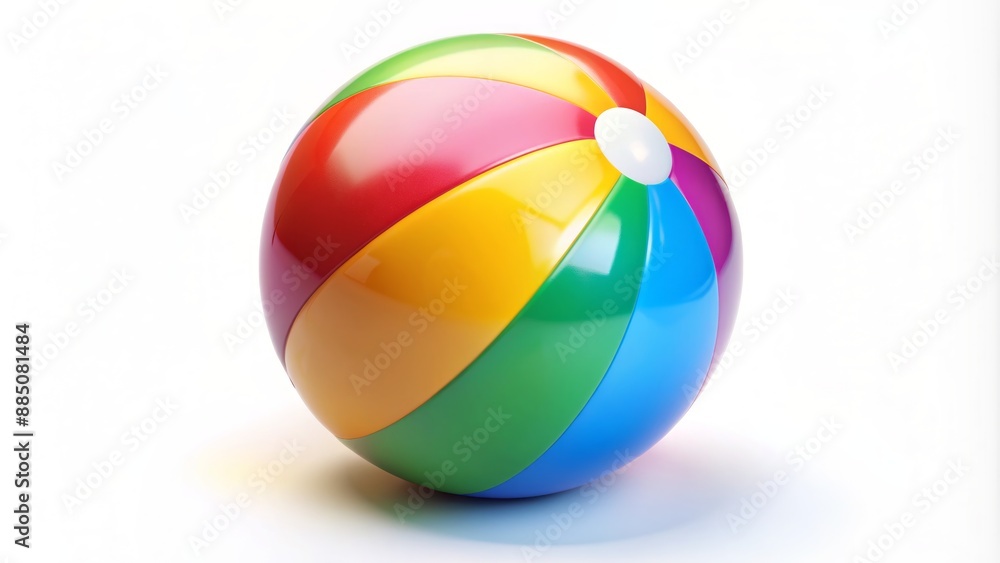 Vibrant multicolored beach ball with subtle texture and shading sits isolated on a clean, crisp, and pure white background. Vibrant multicolored beach ball with subtle texture and shading sits isolated on a clean, crisp, and pure white background.
