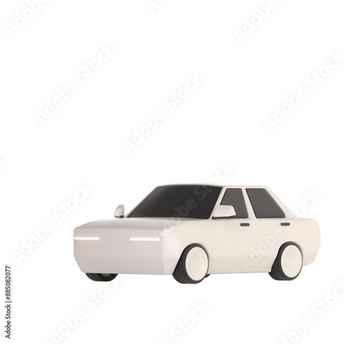 lowpoly 3d white car icon object