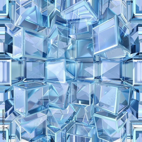 Transparent Cubes Pattern, Blue Glass Cube Background, Geometric 3d Crystals Mockup