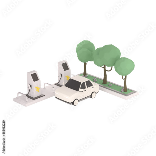 3d lowpoly white car icon gas station object photo