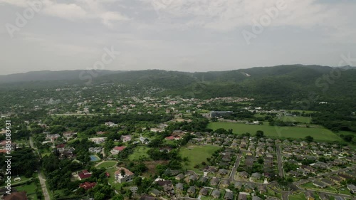 Nice aerial shot of city drone tropical shot of blue sky turquoise water in st. ann's ochos rios Jamaica stunning view and scenery destination vacation photo