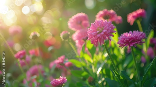 Flowers bloom in the background