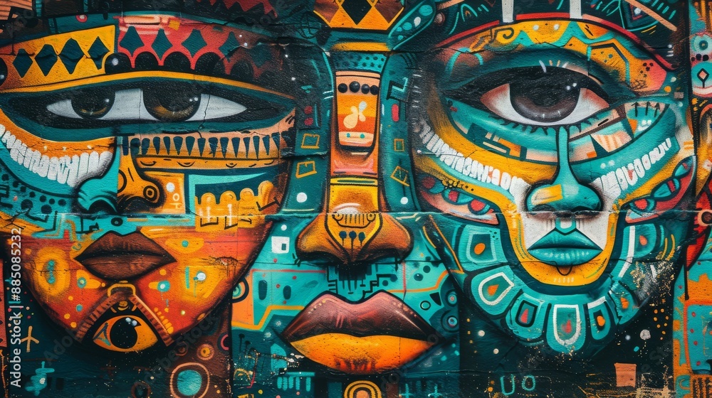 Graffiti art showcasing cultural diversity with symbols and elements from different ethnic backgrounds, graffiti wall background Graffiti art showcasing cultural diversity with symbols and elements from different ethnic backgrounds, graffiti wall background