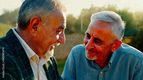 Senior man playing chess with friends photo