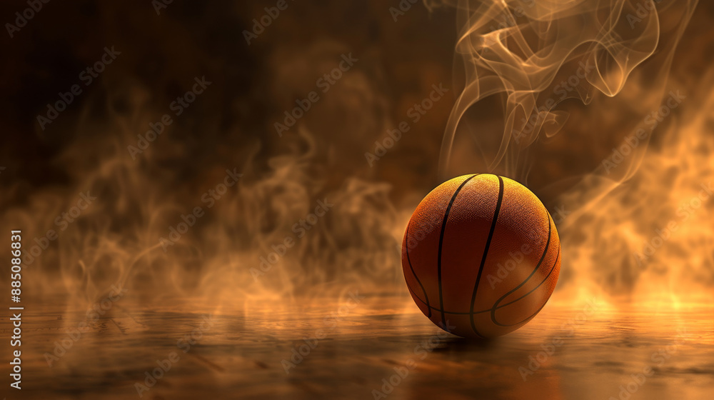 The ball is positioned prominently in the foreground, with dynamic lighting that accentuates its curves and textures The ball is positioned prominently in the foreground, with dynamic lighting that accentuates its curves and textures