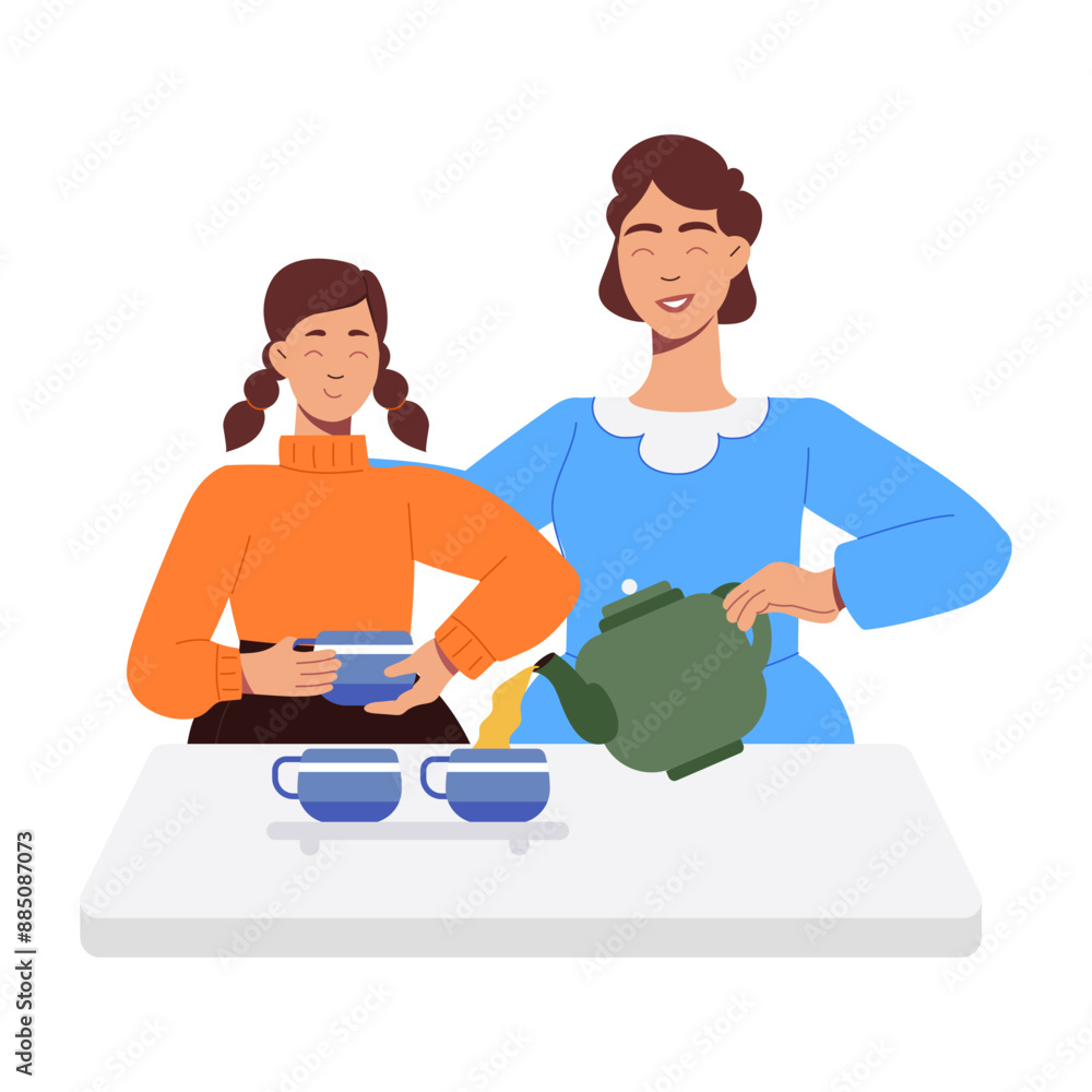 A flat character illustration depicting women taking tea
A flat character illustration depicting women taking tea