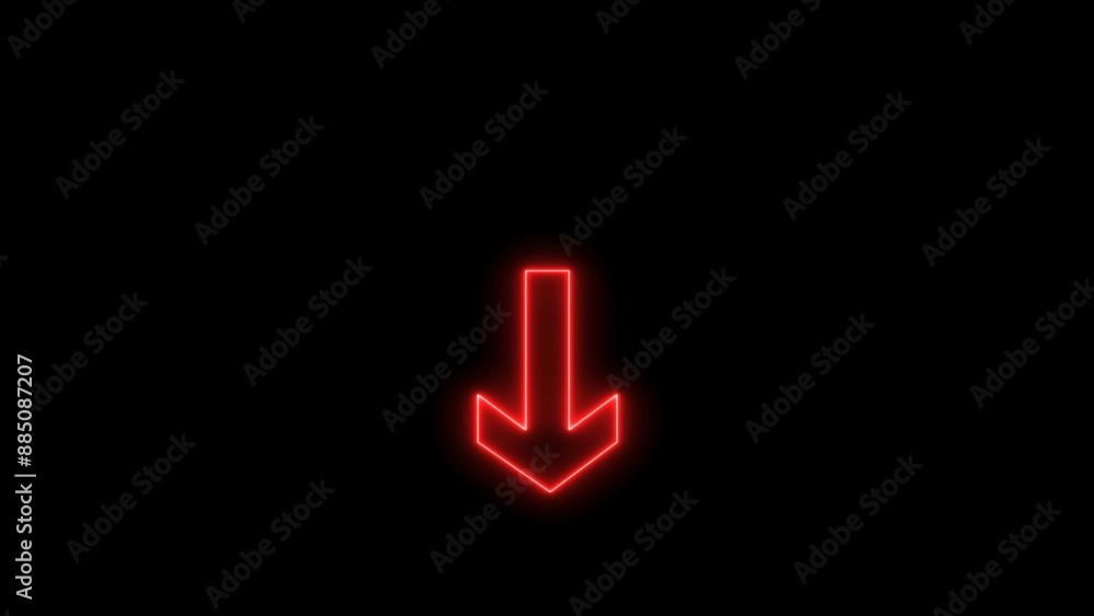 Down arrow icon illustration isolated on gray background. A glowing neon download icon on a black background. Software download icon. Down arrow icon illustration isolated on gray background. A glowing neon download icon on a black background. Software download icon.