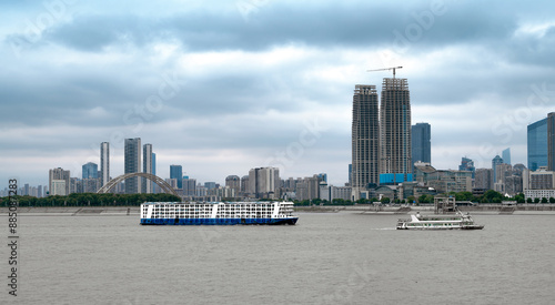 Yangtze River and skyscrapers, Wuhan, China. photo