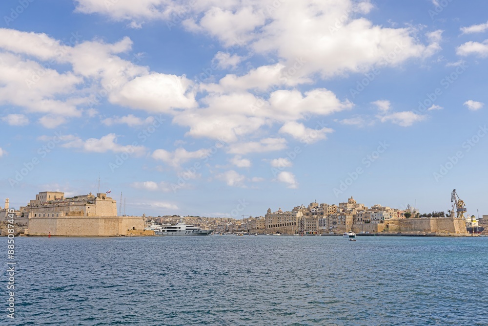 Panoramic view over the marina to the castle of the Maltese capital Valetta Panoramic view over the marina to the castle of the Maltese capital Valetta
