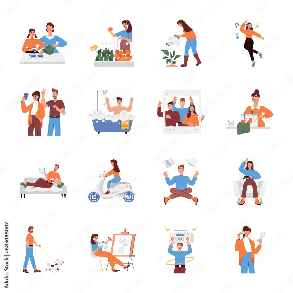 Set of 16 Daily Activities Flat Illustrations
Set of 16 Daily Activities Flat Illustrations