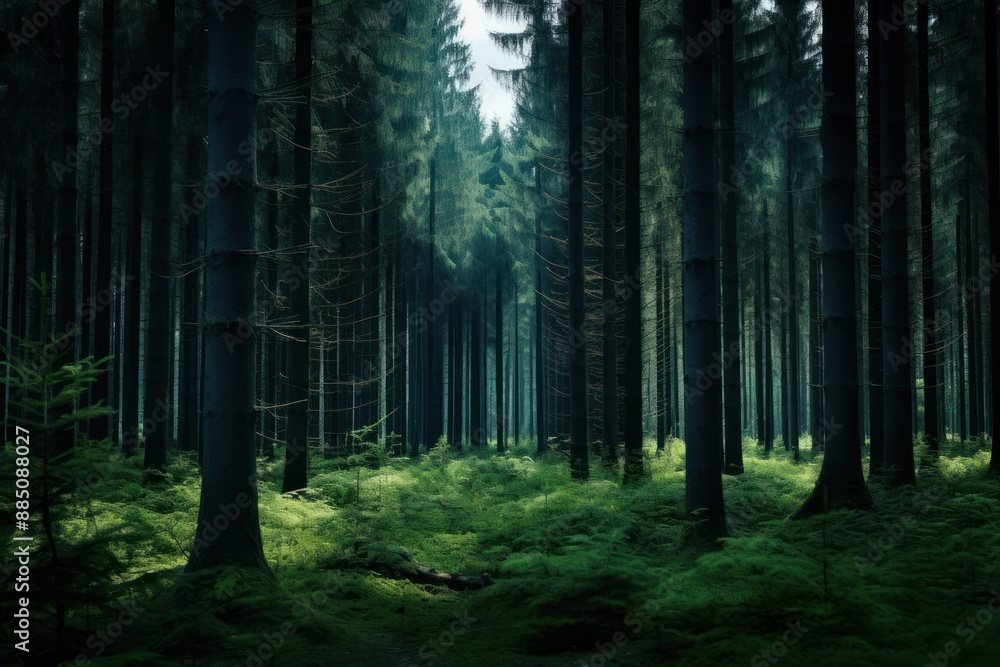 Deep pine forest background vegetation rainforest landscape. Deep pine forest background vegetation rainforest landscape.