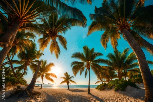 Hammrock between two palm trees  summer nature background.
