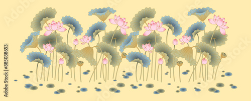 Lotus illustration drawn in Korean traditional style