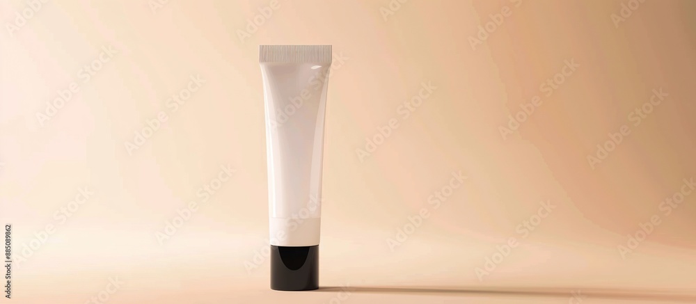 White Tube with Black Cap on Beige Background White Tube with Black Cap on Beige Background