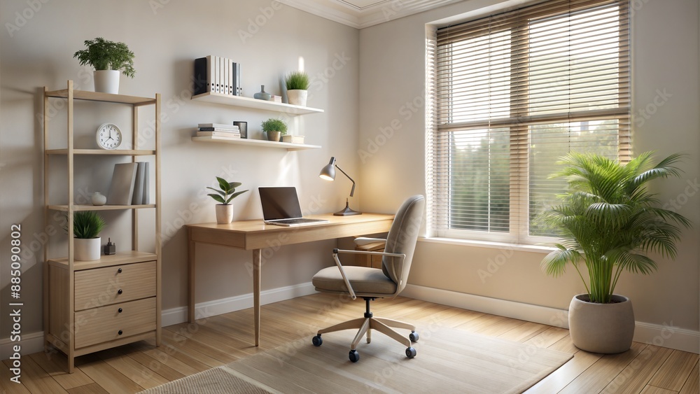 Cozy Home Office Nook, Minimalist Workspace, background Cozy Home Office Nook, Minimalist Workspace, background