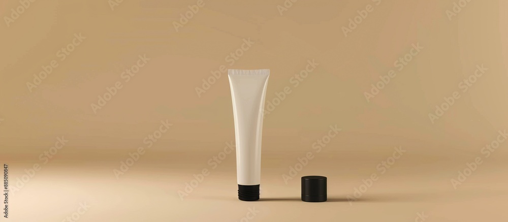 White Tube with Black Cap on Beige Background White Tube with Black Cap on Beige Background