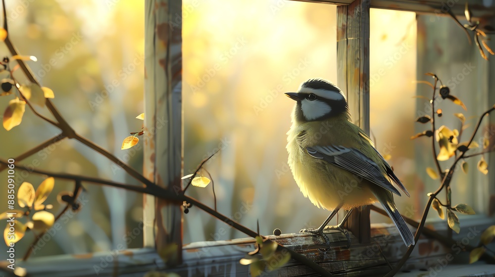 Obraz premium 3D render of a bird window perch