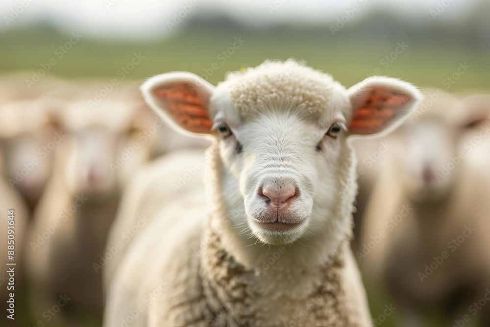 Close-up of a curious sheep in the field with other sheep in the background, capturing the essence of livestock and farming life. Close-up of a curious sheep in the field with other sheep in the background, capturing the essence of livestock and farming life.