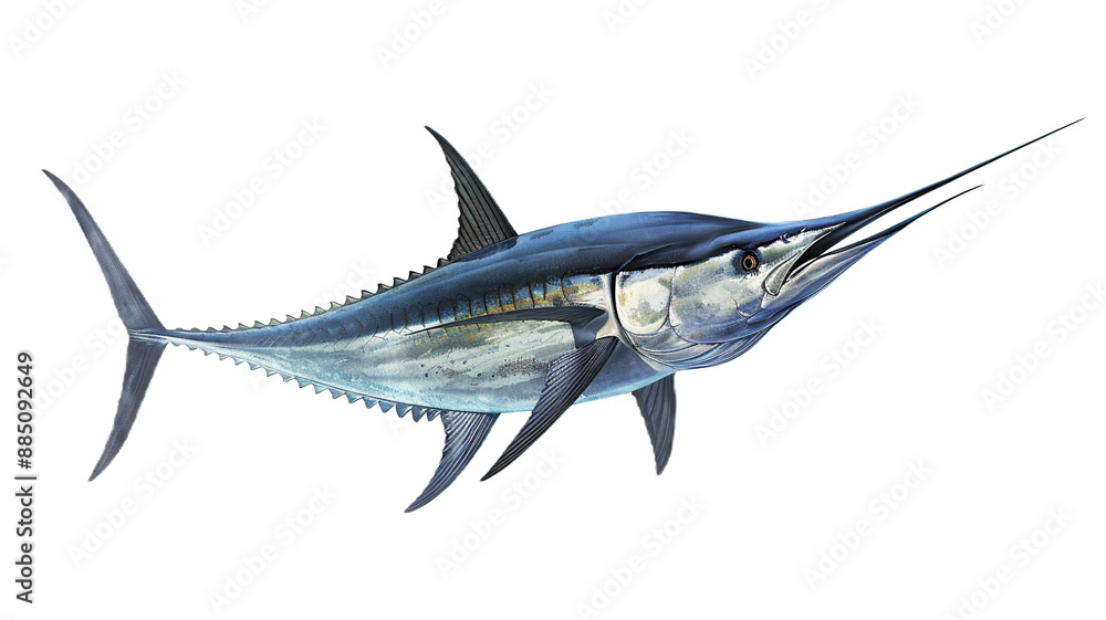 Illustration of a swordfish in a side view with a long bill. on transparency background Illustration of a swordfish in a side view with a long bill. on transparency background