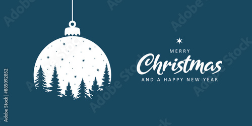 christmas greeting card with hanging ball decoration fir tree vector illustration
