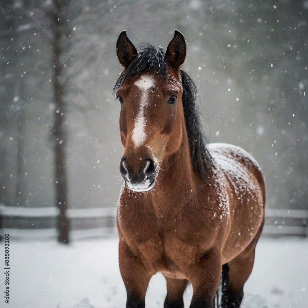 brown snow winter horse brown snow winter horse
