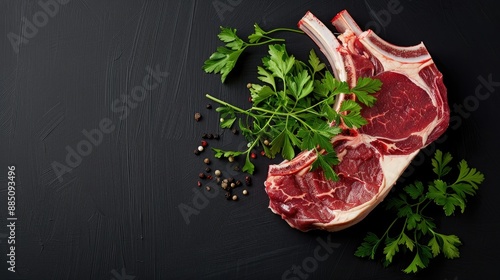 Fresh lamb meat isolated on black background with space for text