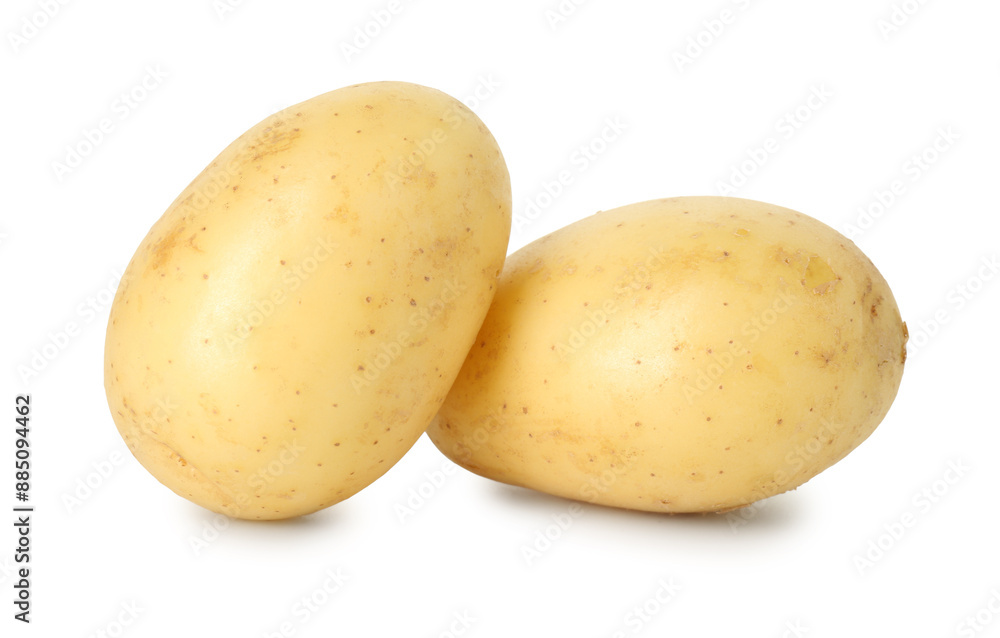 Two young fresh potatoes isolated on white Two young fresh potatoes isolated on white