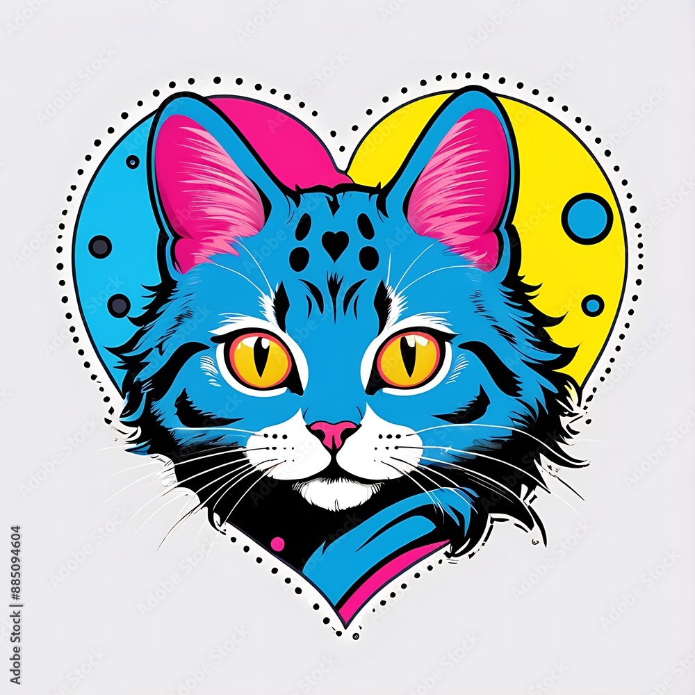 Minimalist cat head mascot design, heart shape symbol for t-shirt or jacket design, cat lover community, simple color logo design, isolated white background Minimalist cat head mascot design, heart shape symbol for t-shirt or jacket design, cat lover community, simple color logo design, isolated white background