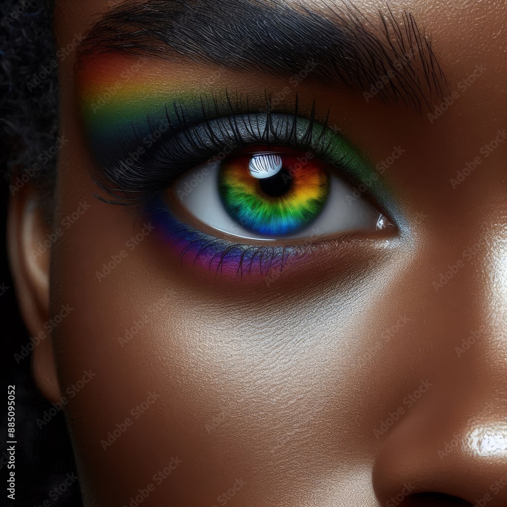An upclose photograph featuring a vivid and colorful eye with a rainbow effect. Generative ai. An upclose photograph featuring a vivid and colorful eye with a rainbow effect. Generative ai.