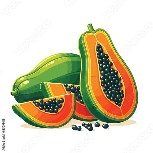 fresh papaya fruit cartoon on white background