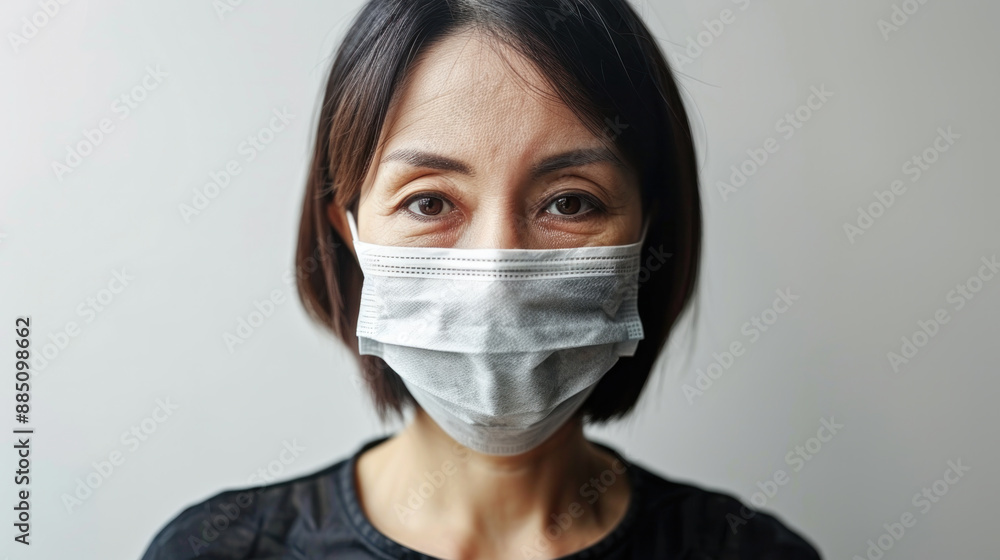 A woman wearing a mask with her eyes closed A woman wearing a mask with her eyes closed