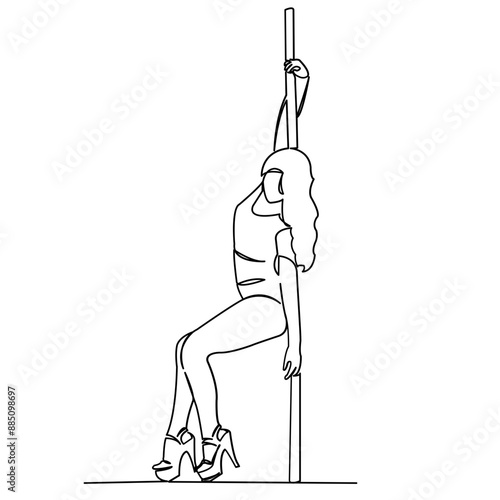 continuous single drawn one line pole dancer hand-drawn picture silhouette. Line art. Doodle