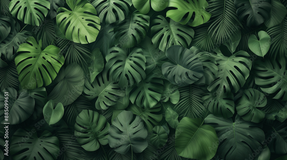 A lush green background with many leaves and vines A lush green background with many leaves and vines