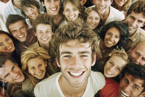 A portrait of a multi-ethnic group of students in the college library with a boy in a wheelchair in the foreground. Beautiful simple AI generated image in 4K, unique.
