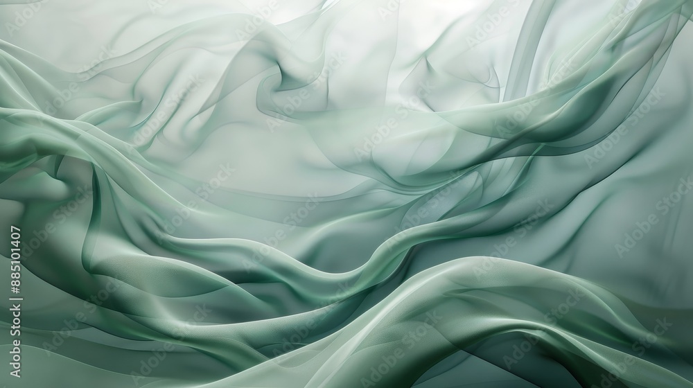 Fototapeta premium Tranquil misty green and blue smoke patterns on soft grey background for meditation designs