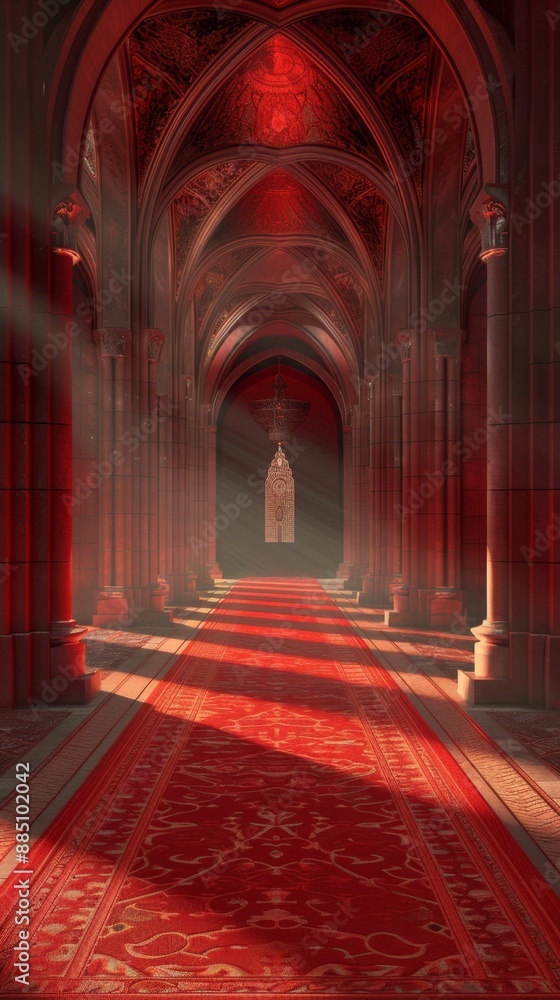 Obraz premium AI-Generated Red Carpet Leading to the King's Throne in a Palace Castle. Elegant and Luxurious, Majestic Red Carpet, Award Ceremony Venue, High-Profile Gathering, Annual Meeting, Belief and Faith, 4K 