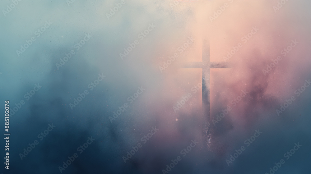 A blurry image of a cross with a blue sky background A blurry image of a cross with a blue sky background