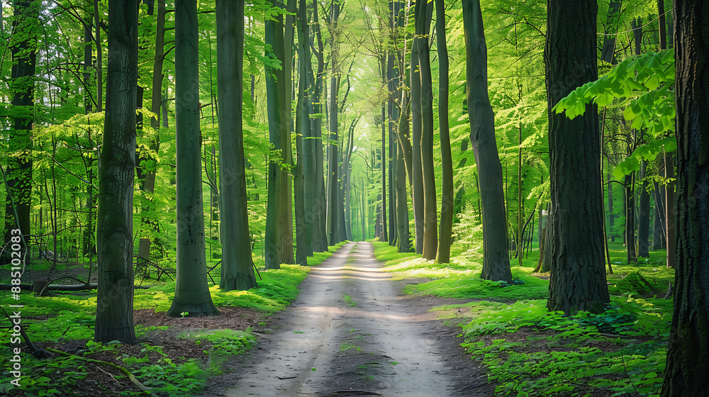 Fototapeta premium Peaceful Path Through a Vibrant Green Forest