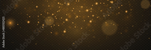Christmas light effect. Sparkling magical dust particles and sparkling golden stars shine with a special light.