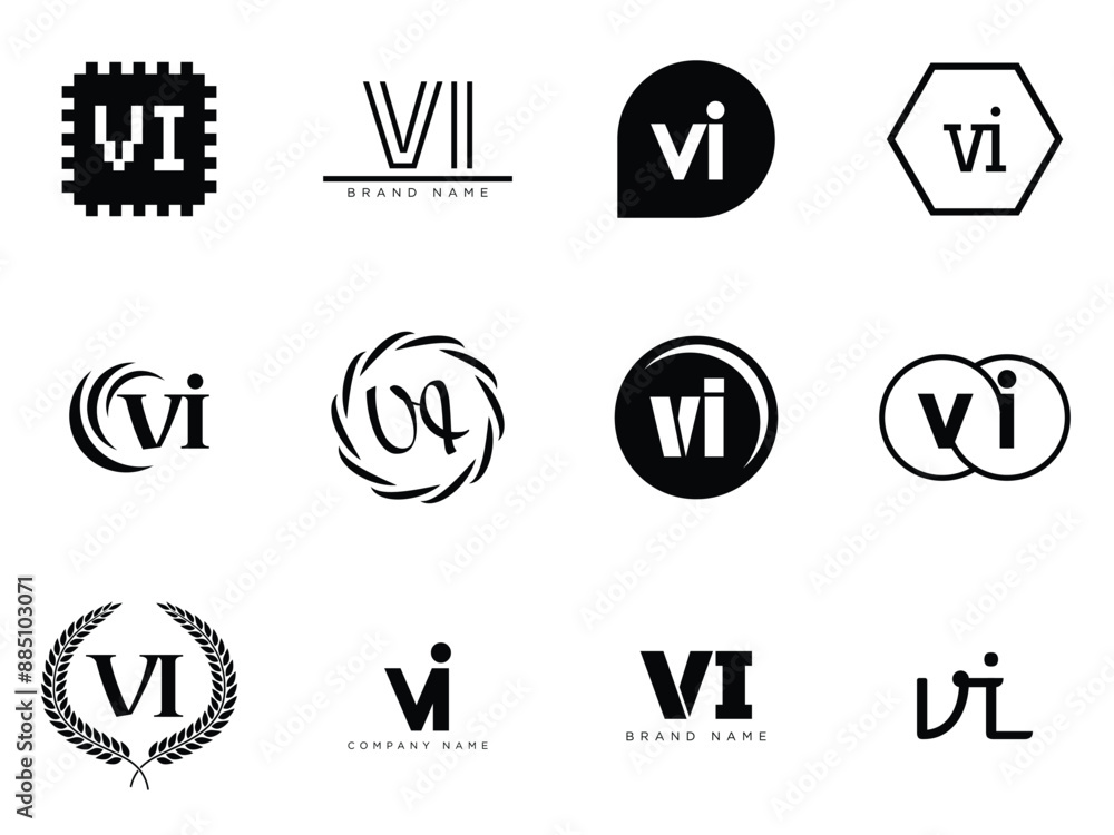 VI logo company template. Letter v and i logotype. Set different classic serif lettering and modern bold text with design elements. Initial font typography. VI logo company template. Letter v and i logotype. Set different classic serif lettering and modern bold text with design elements. Initial font typography.