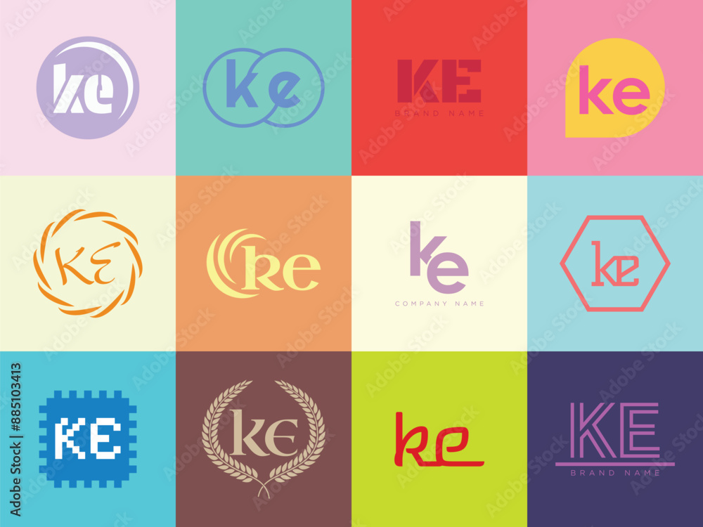 KE logo company template. Letter k and e logotype. Set different classic serif lettering and modern bold text with design elements. Initial font typography. KE logo company template. Letter k and e logotype. Set different classic serif lettering and modern bold text with design elements. Initial font typography.