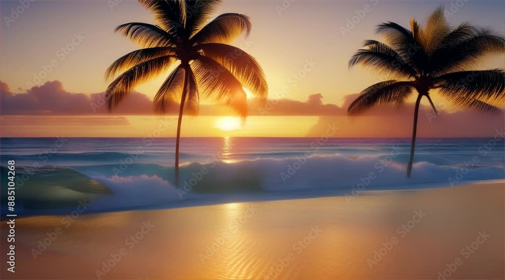 Waves on the beach with a palm tree. Waves on the beach with a palm tree.
