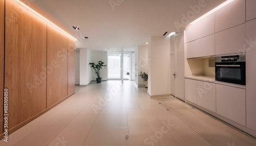 Empty Modern Hall with Contemporary Design and White Walls, Inside a Studio Apartment. 